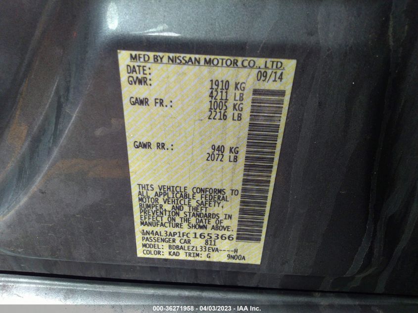 2015 NISSAN ALTIMA 2.5 S - 1N4AL3AP1FC165366