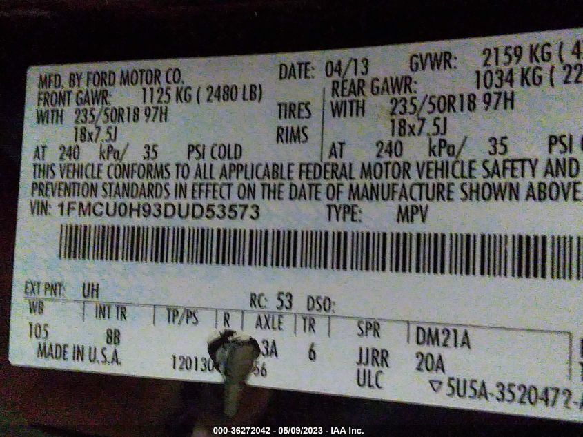 2013 FORD ESCAPE SEL - 1FMCU0H93DUD53573