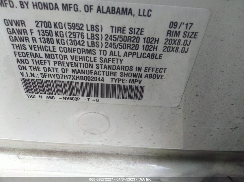 2017 ACURA MDX SPORT HYBRID W - 5FRYD7H7XHB002044