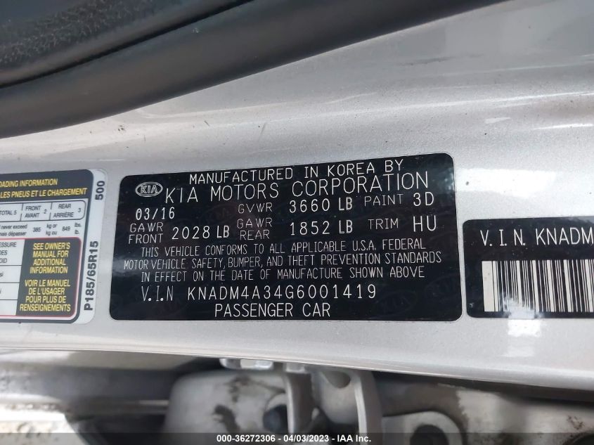 2016 KIA RIO LX - KNADM4A34G6001419