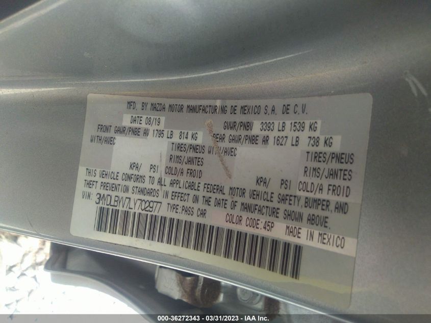 2020 TOYOTA YARIS SEDAN L/LE/XLE 3MYDLBYV7LY702977
