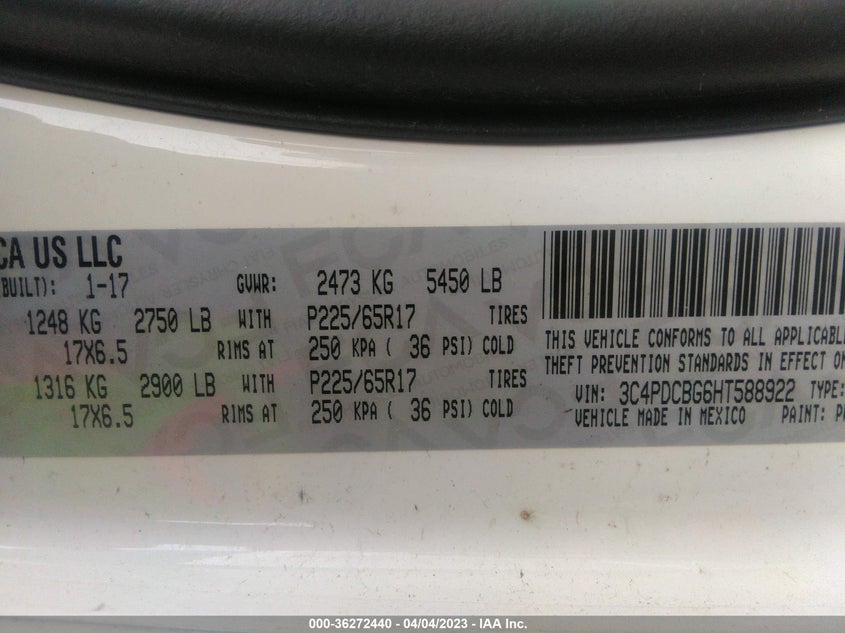 VIN 3C4PDCBG6HT588922 2017 DODGE JOURNEY SXT