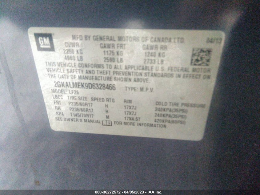 2013 GMC TERRAIN SLE - 2GKALMEK9D6328466