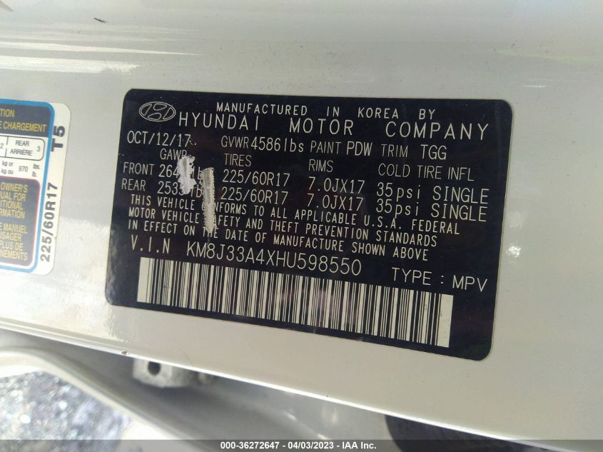 2017 HYUNDAI TUCSON SE - KM8J33A4XHU598550