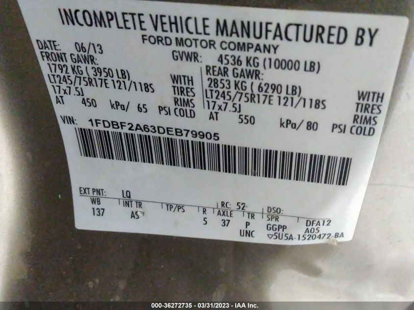 2013 FORD SUPER DUTY F-250 SRW XL/XLT - 1FDBF2A63DEB79905