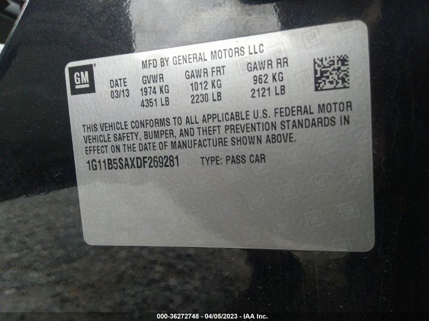 2013 CHEVROLET MALIBU LS - 1G11B5SAXDF269281