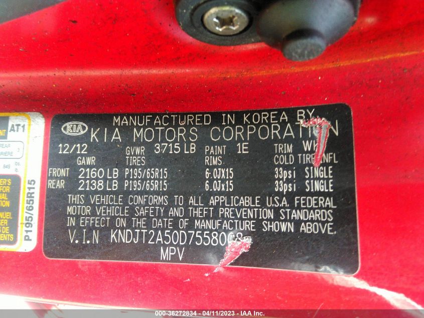 2013 KIA SOUL BASE - KNDJT2A50D7558008