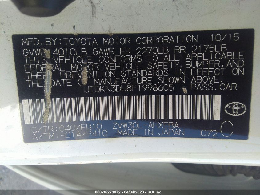 2015 TOYOTA PRIUS FOUR - JTDKN3DU8F1998605