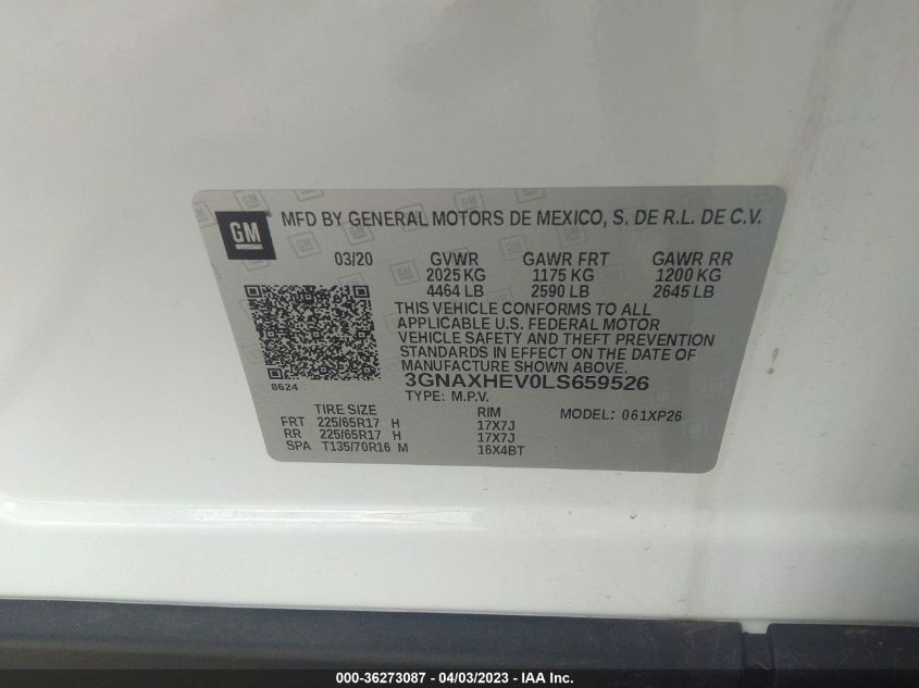 2020 CHEVROLET EQUINOX LS - 3GNAXHEV0LS659526