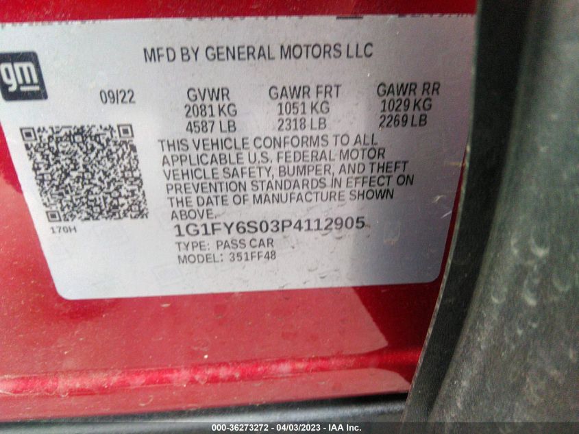 2023 CHEVROLET BOLT EUV LT 1G1FY6S03P4112905