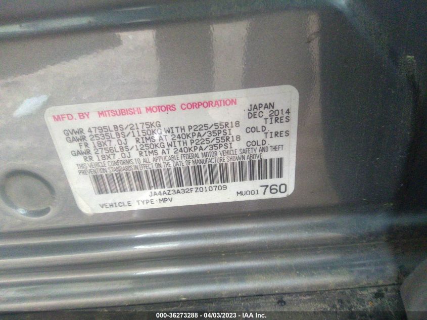 2015 MITSUBISHI OUTLANDER SE - JA4AZ3A32FZ010709