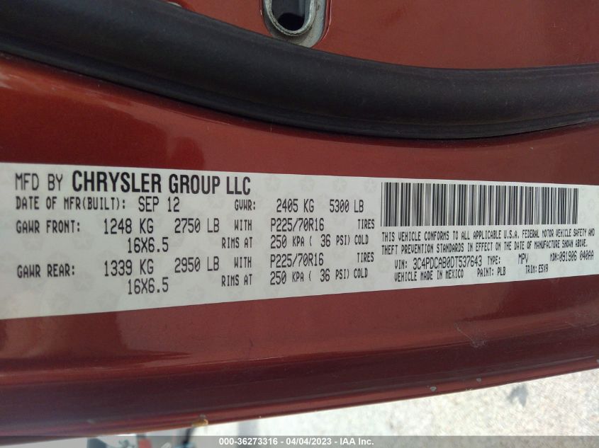 2013 DODGE JOURNEY AMERICAN VALUE PKG - 3C4PDCAB0DT537643