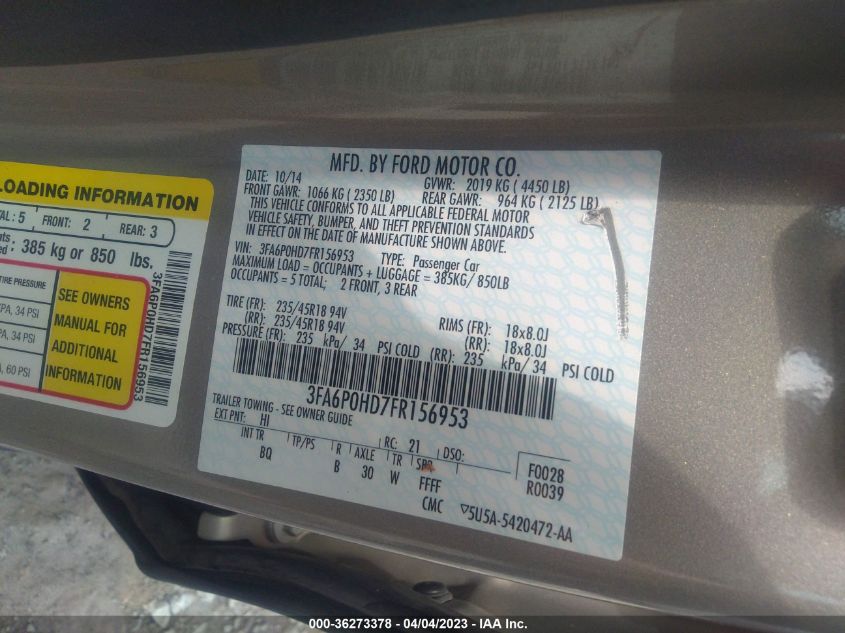 2015 FORD FUSION SE - 3FA6POHD7FR156953