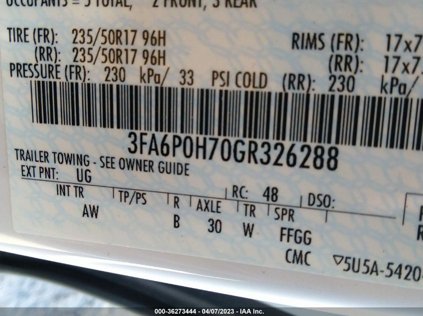 2016 FORD FUSION SE - 3FA6P0H70GR326288