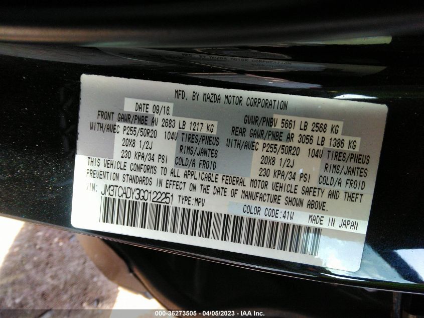 2016 MAZDA CX-9 GRAND TOURING - JM3TCADY3G0122251