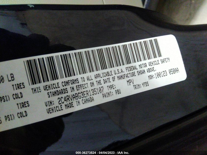 2014 VOLKSWAGEN ROUTAN SE W/RSE & NAVIGATION 2C4RVABG3ER135107