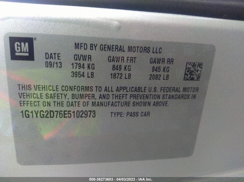 2014 CHEVROLET CORVETTE STINGRAY Z51 1LT - 1G1YG2D76E5102973
