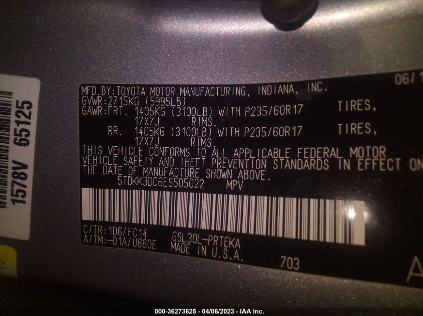 2014 TOYOTA SIENNA LE - 5TDKK3DC6ES505022