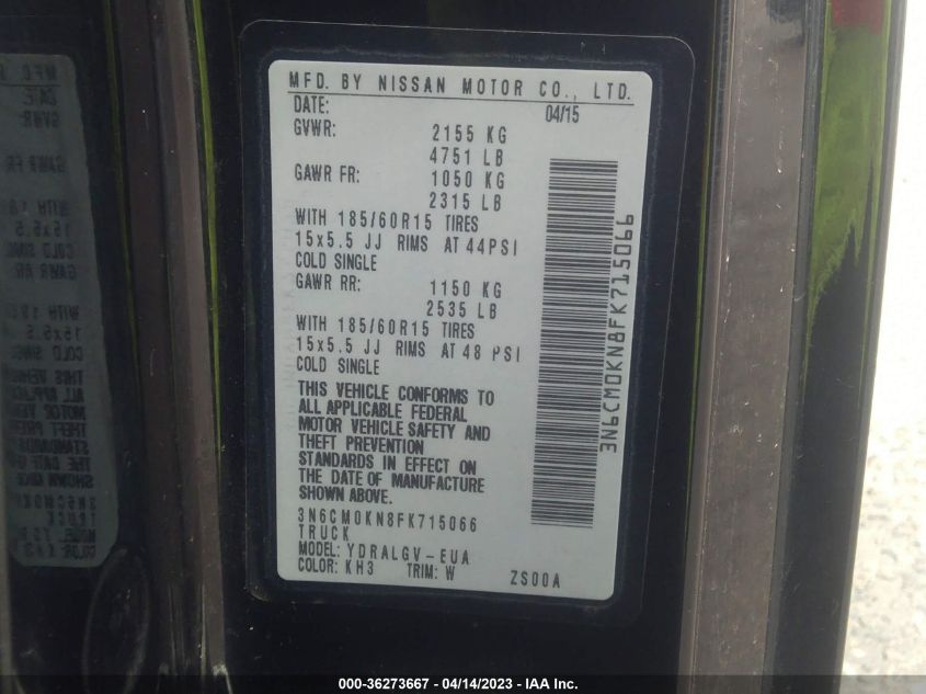 2015 NISSAN NV200 SV 3N6CM0KN8FK715066
