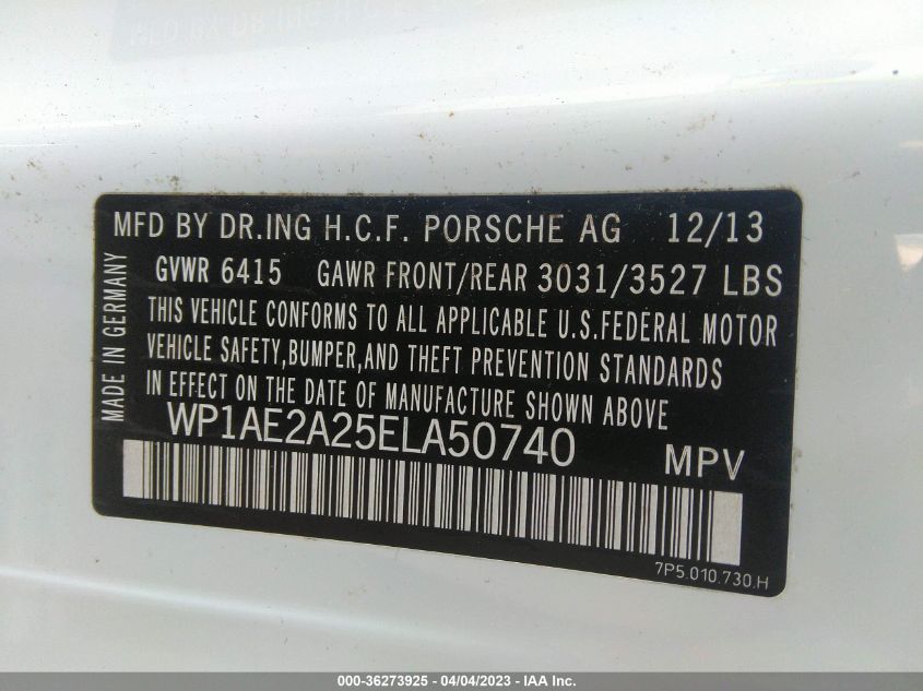 2014 PORSCHE CAYENNE S HYBRID WP1AE2A25ELA50740