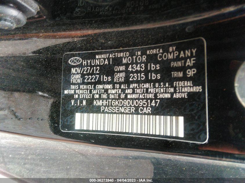 2013 HYUNDAI GENESIS COUPE 2.0T PREMIUM KMHHT6KD9DU095147