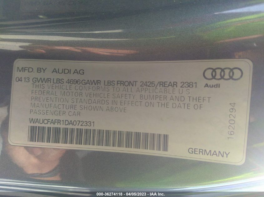 2013 AUDI A5 PREMIUM - WAUCFAFR1DA072331