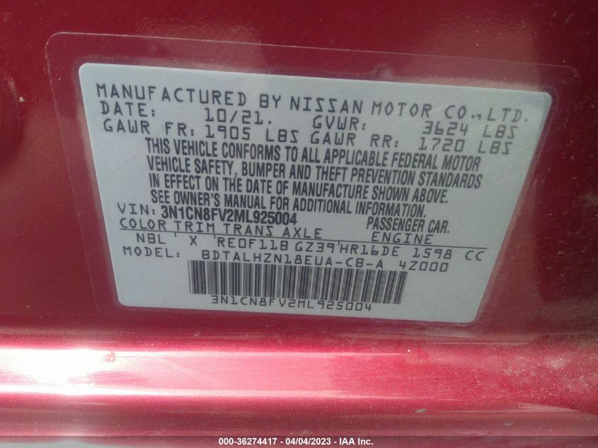 2021 NISSAN VERSA SR - 3N1CN8FV2ML925004