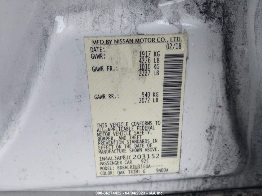 2018 NISSAN ALTIMA 2.5 SL - 1N4AL3AP8JC203152