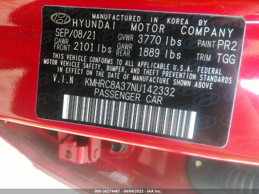 2022 HYUNDAI VENUE SEL - KMHRC8A37NU142332