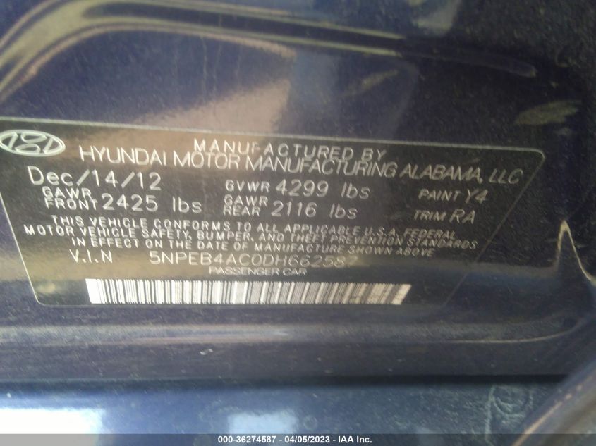 2013 HYUNDAI SONATA GLS PZEV - 5NPEB4AC0DH662587