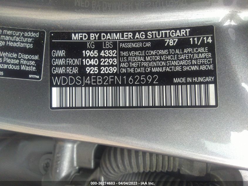 2015 MERCEDES-BENZ CLA-CLASS CLA 250 - WDDSJ4EB2FN162592
