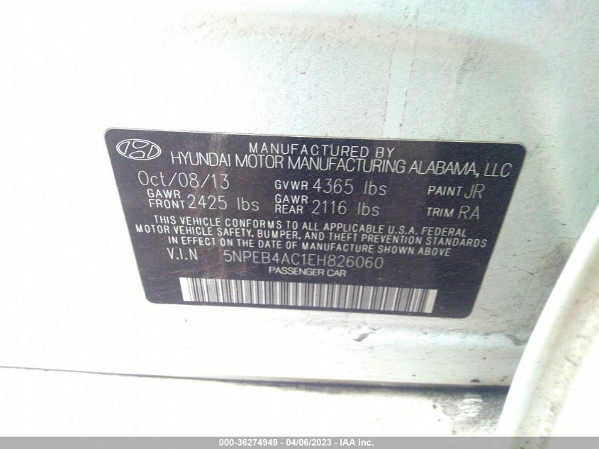 2014 HYUNDAI SONATA GLS - 5NPEB4AC1EH826060