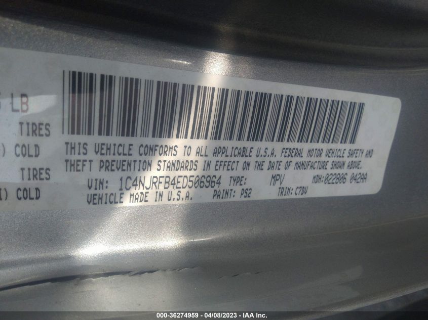 2014 JEEP PATRIOT LATITUDE - 1C4NJRFB4ED506964