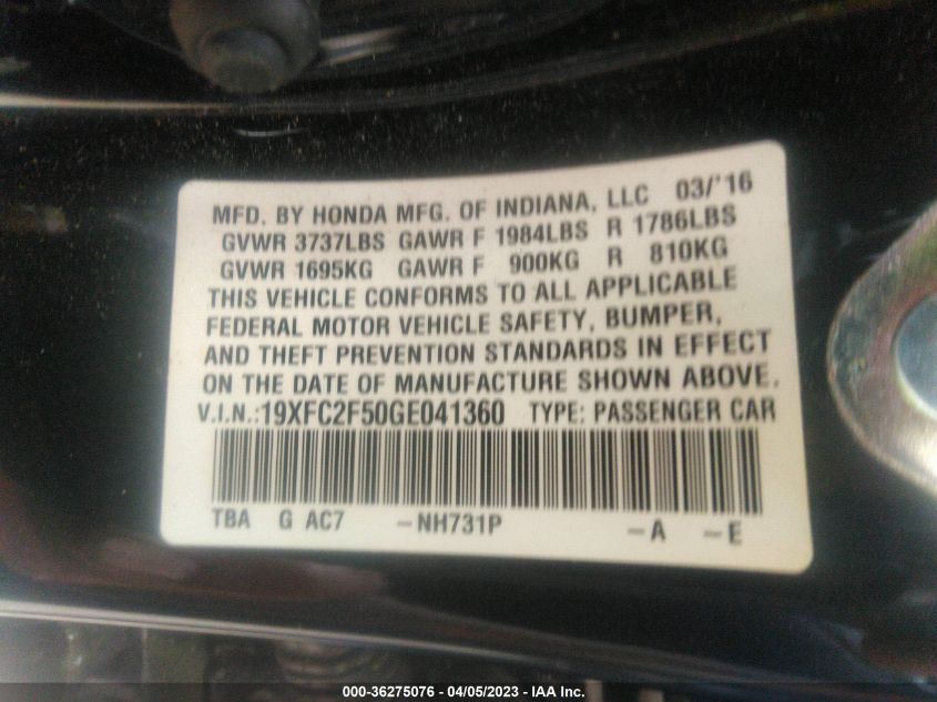 2016 HONDA CIVIC SEDAN LX - 19XFC2F50GE041360