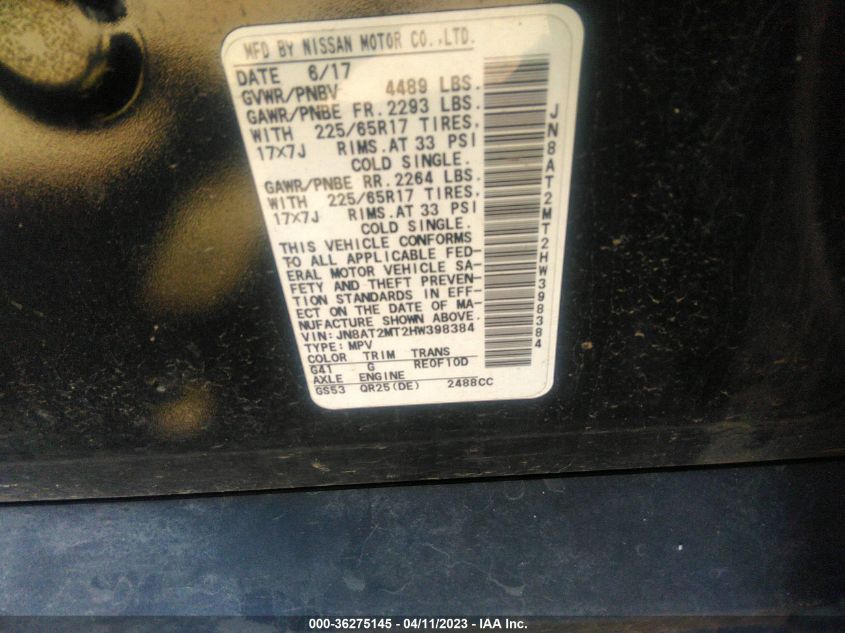 2017 NISSAN ROGUE SV - JN8AT2MT2HW398384
