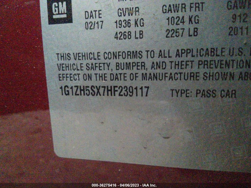 2017 CHEVROLET MALIBU PREMIER - 1G1ZH5SX7HF239117