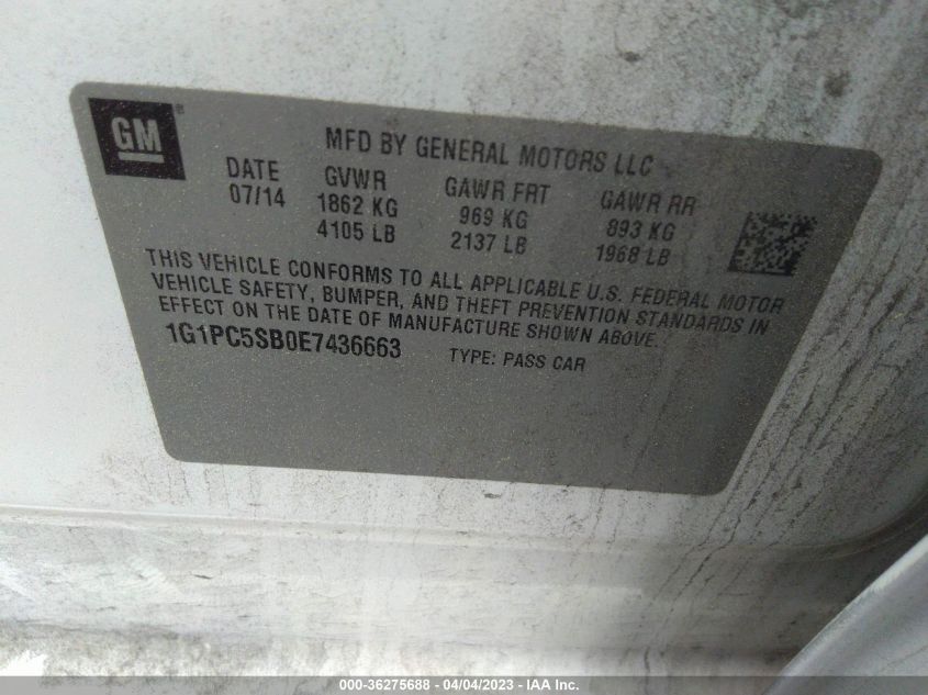 2014 CHEVROLET CRUZE 1LT - 1G1PC5SB0E7436663