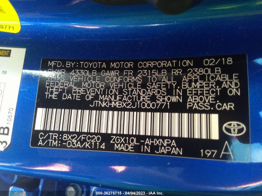 2018 TOYOTA C-HR XLE - JTNKHMBX2J1000771