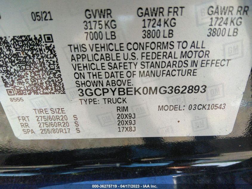 2021 CHEVROLET SILVERADO 1500 CUSTOM - 3GCPYBEK0MG362893