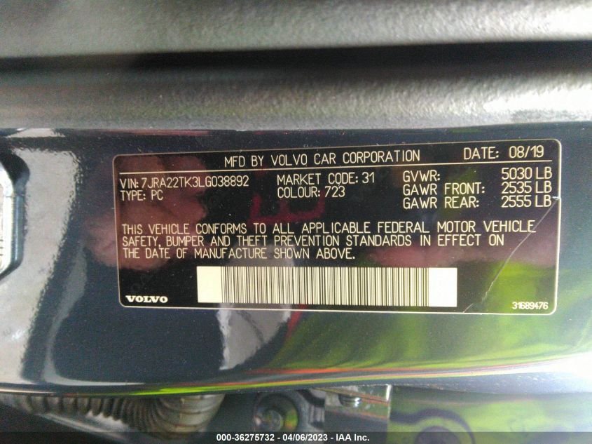 2020 VOLVO S60 MOMENTUM - 7JRA22TK3LG038892