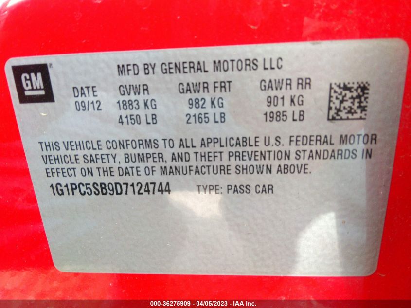 2013 CHEVROLET CRUZE 1LT - 1G1PC5SB9D7124744