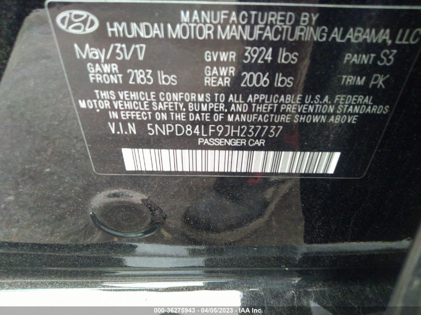 2018 HYUNDAI ELANTRA SEL - 5NPD84LF9JH237737