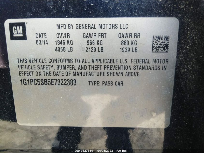 2014 CHEVROLET CRUZE 1LT - 1G1PC5SB5E7322383