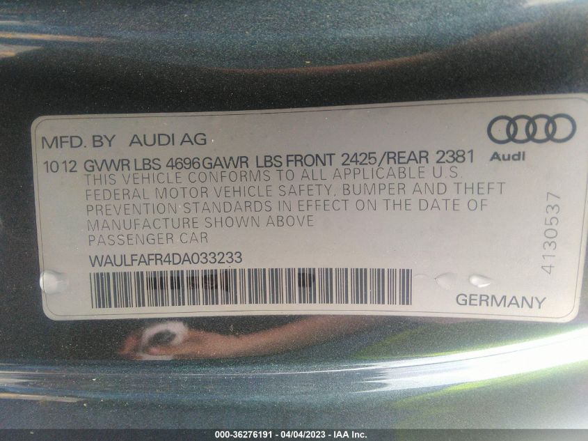 2013 AUDI A5 PREMIUM PLUS - WAULFAFR4DA033233