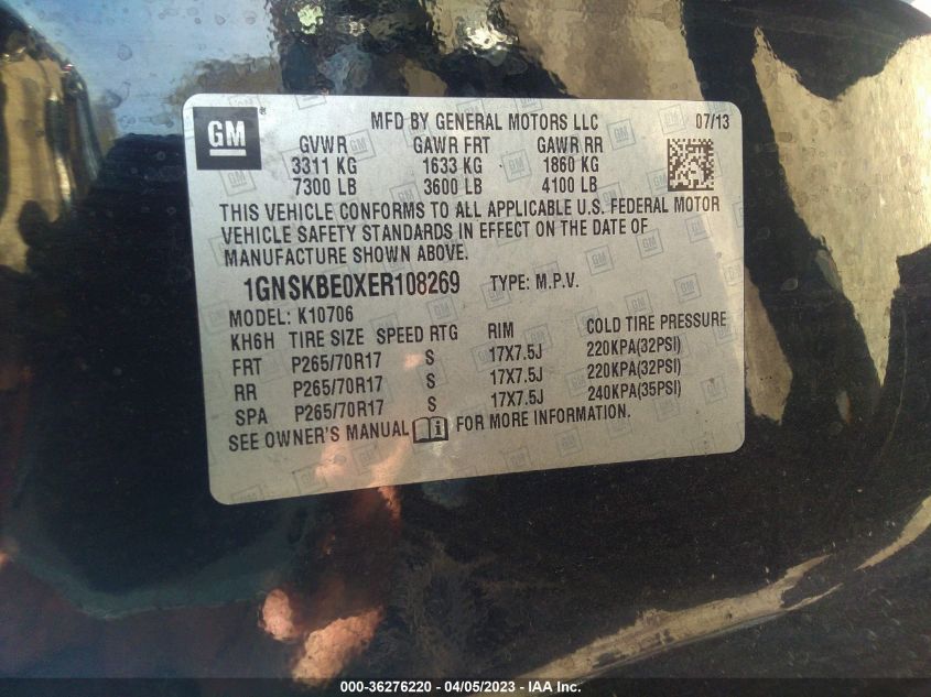 2014 CHEVROLET TAHOE LT - 1GNSKBE0XER108269