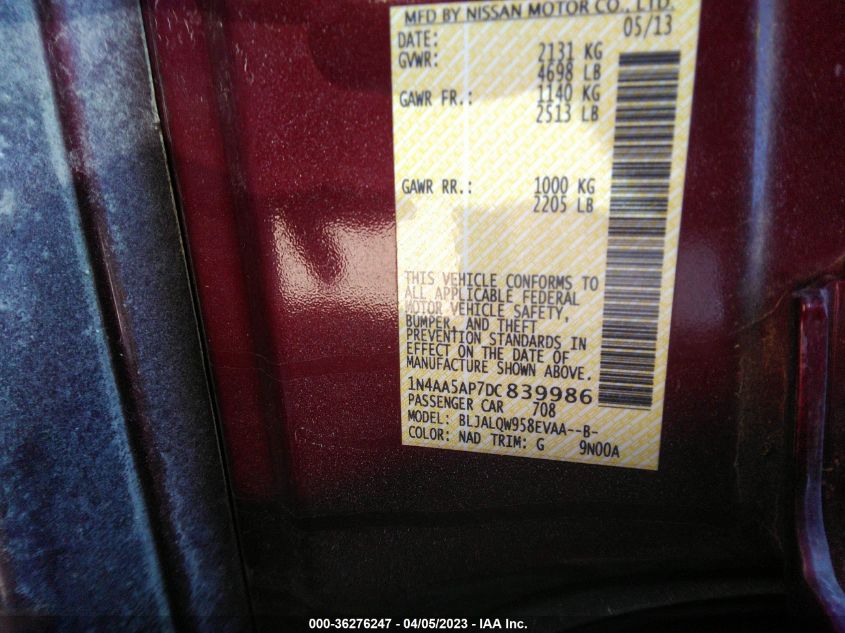 2013 NISSAN MAXIMA 3.5 S - 1N4AA5AP7DC839986