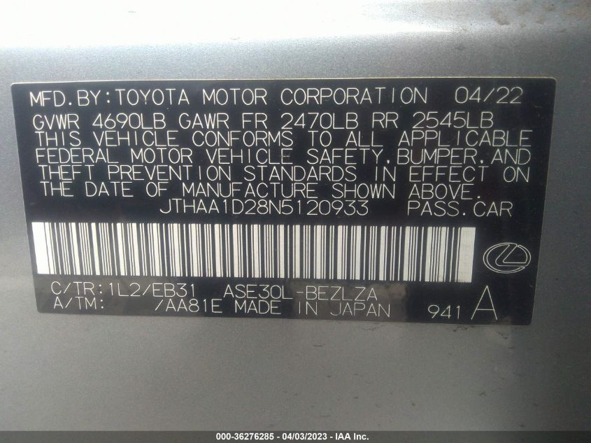 2022 LEXUS IS IS 300 - JTHAA1D28N5120933
