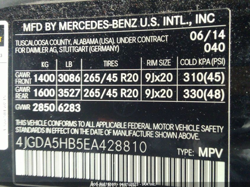 2014 MERCEDES-BENZ M-CLASS ML 350 - 4JGDA5HB5EA428810