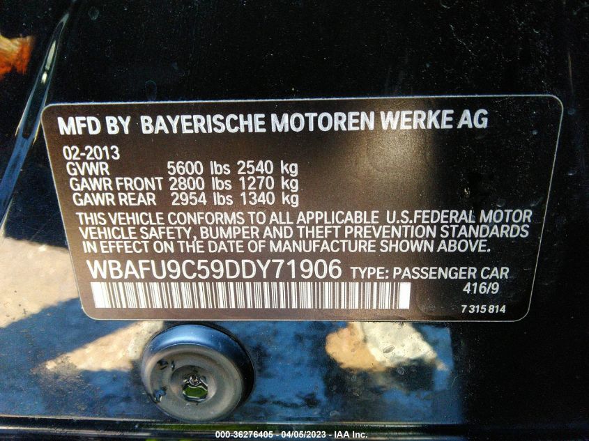 2013 BMW 550I XDRIVE WBAFU9C59DDY71906