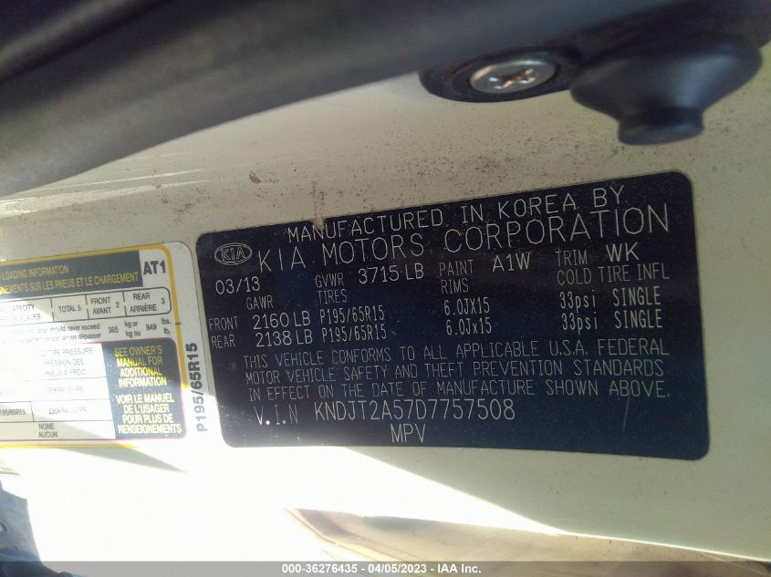 2013 KIA SOUL BASE - KNDJT2A57D7757508